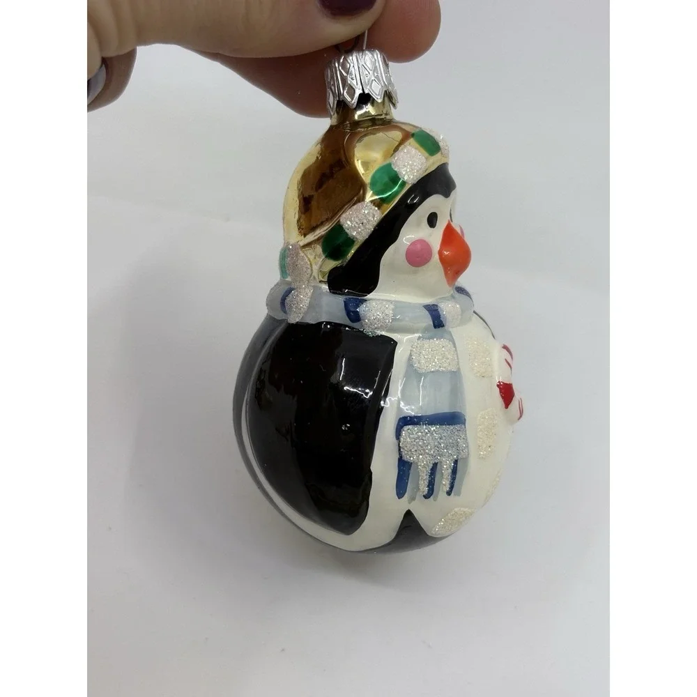Glass Penguin Ornament - Winter Hat & Scarf Rosy Cheeks